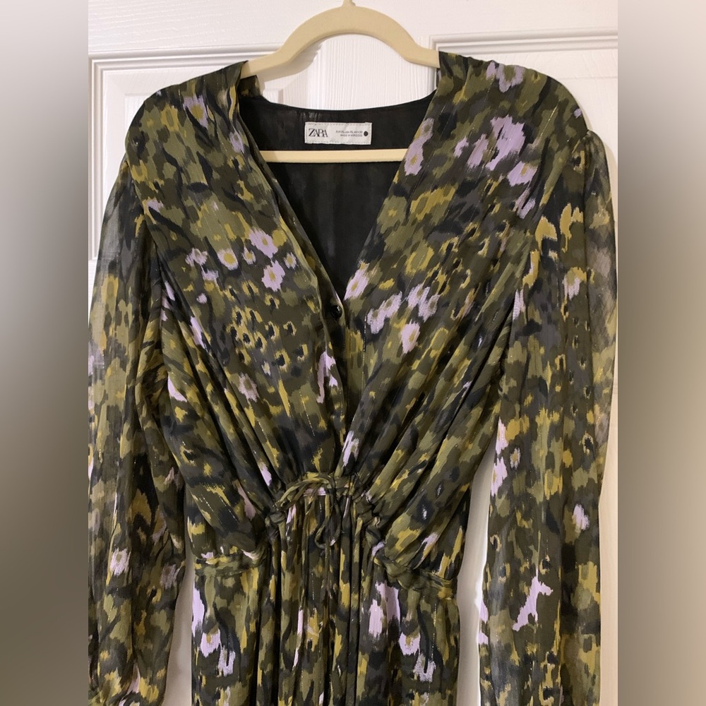 ZARA Sheer Floral Midi Dress, XL Romantic Cottagecore Dark Academia Soft Grunge - Picture 4 of 7